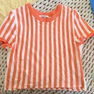 Olivaceous Coral and White Striped Terry Short Sleeve Tee